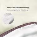 Close-up of silver-coated fabric edge with sunscreen technology for automatic inflatable camping tent