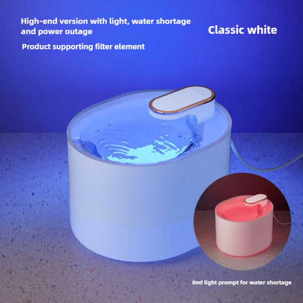 ForKumi classic white automatic pet water fountain with light and water shortage alert