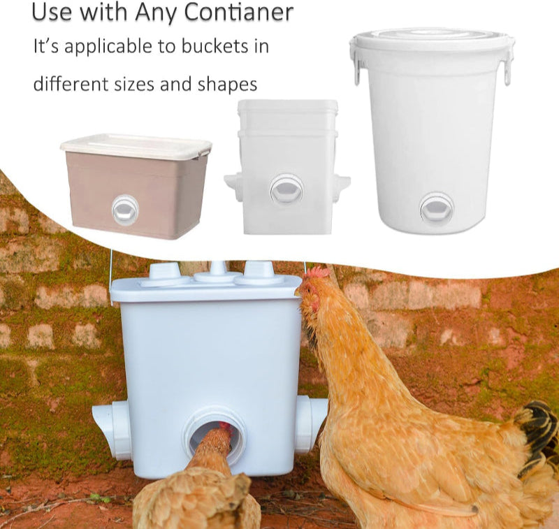 Avis automatic poultry feeder FDA approved with multiple container compatibility and chickens feeding