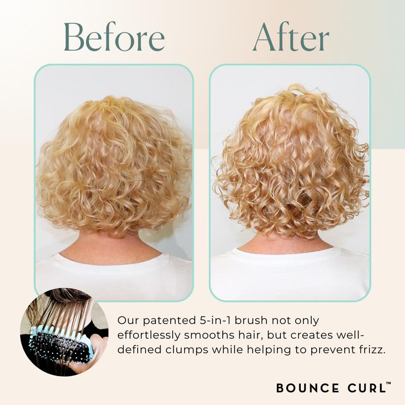 Before and after images showing the best heatless curls for long hair with Avis patented 5-in-1 brush