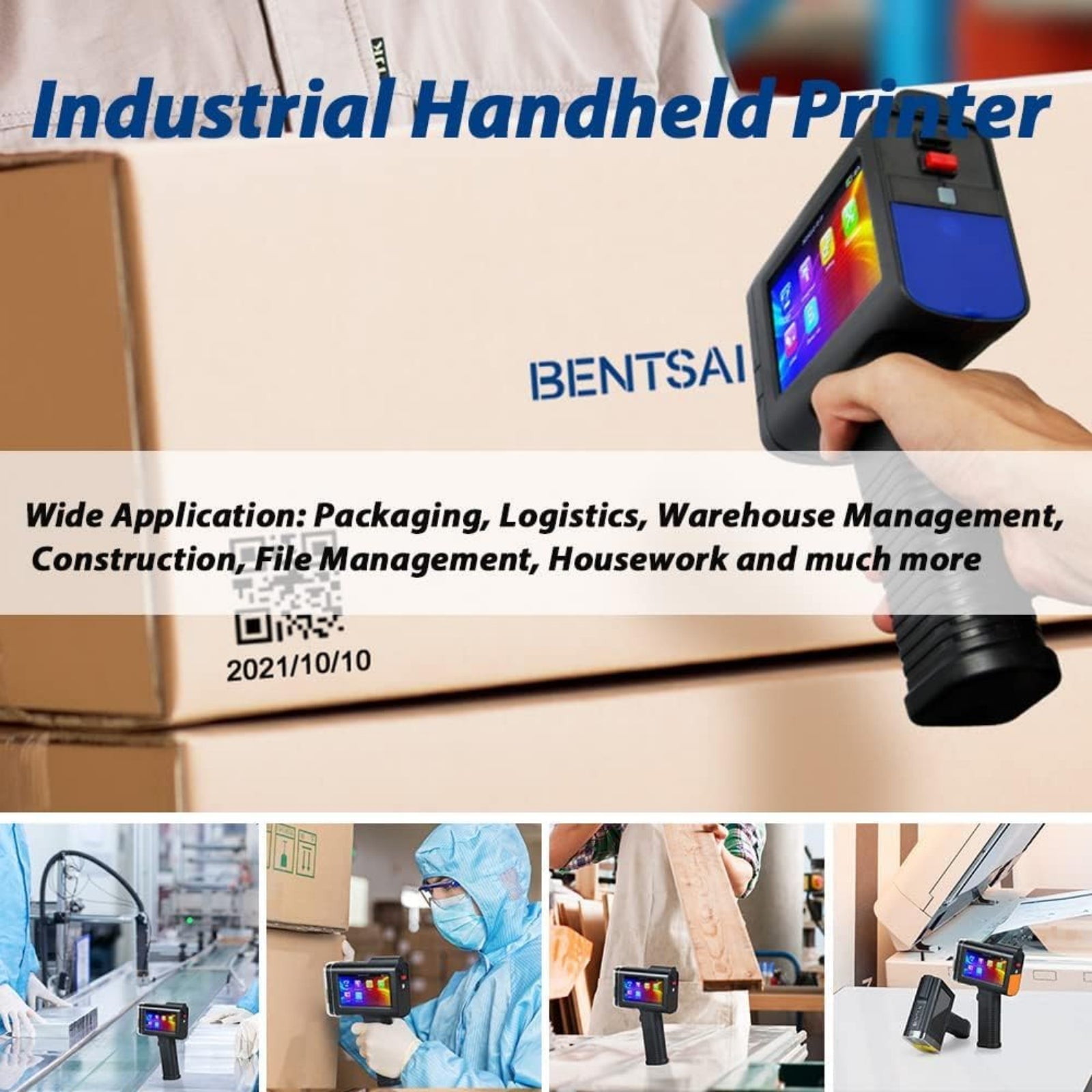 Industrial handheld printer featuring a 4.3 inch touch screen printer for packaging and logistics