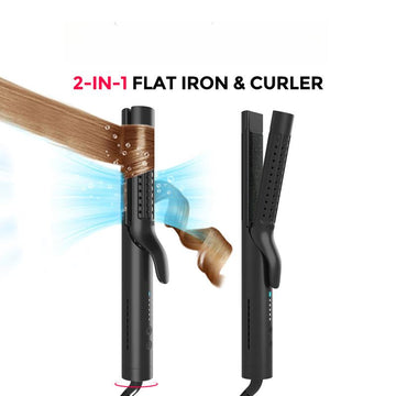 Avis 2-in-1 curling iron and straightener black flat iron and curler for styling hair