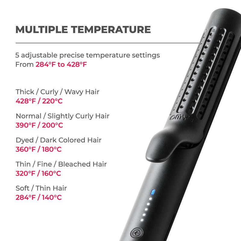 Avis 2-in-1 curling iron and straightener with multiple adjustable temperature settings for different hair types