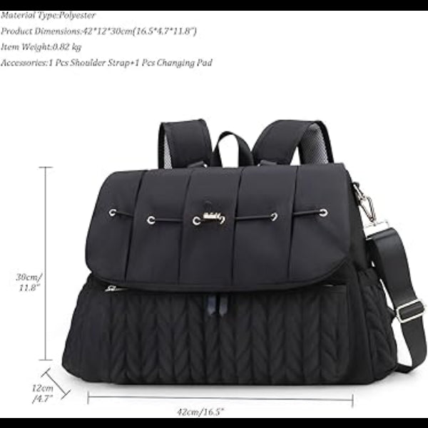 ForKumi black lightweight diaper backpack with multiple compartments and adjustable shoulder straps