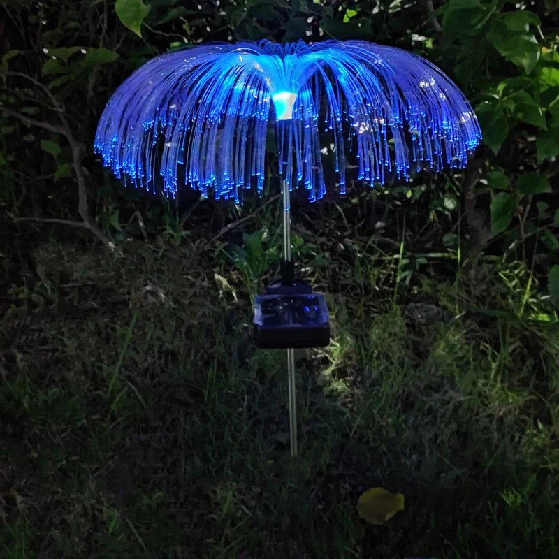 ForKumi solar palm lights outdoor with blue fiber optic illumination for garden decoration