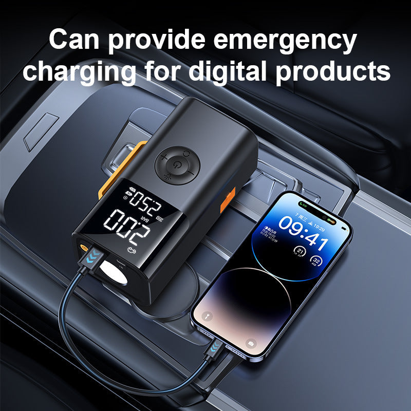 Avis 2025 car emergency kit portable charger showing phone charging in car cup holder