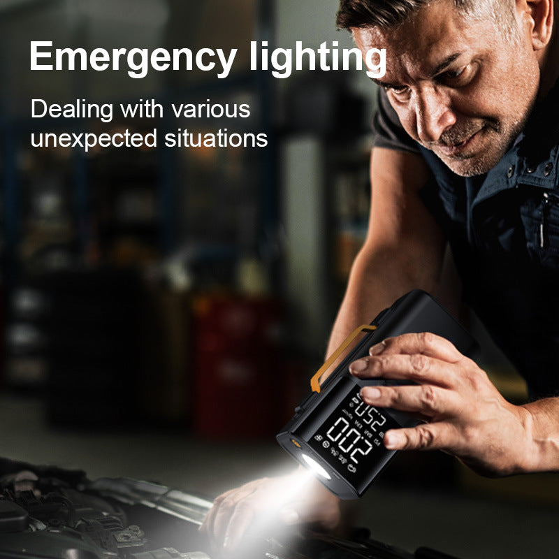 Man using emergency lighting from 2025 car emergency kit by Avis for unexpected car situations