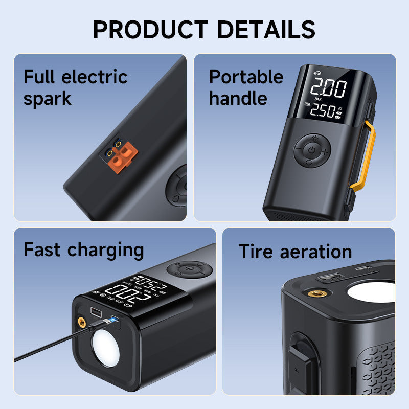 2025 car emergency kit electric tire inflator with full electric spark portable handle and fast charging