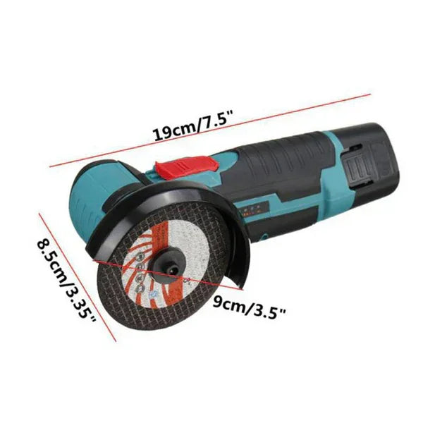 ForKumi 48V cordless angle grinder with compact design and safety guard measuring 19cm length