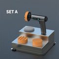 ForKumi cordless car buffer polisher with three orange polishing pads and charging cable in Set A