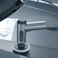 ForKumi cordless car buffer polisher in gray polishing the hood of a black car