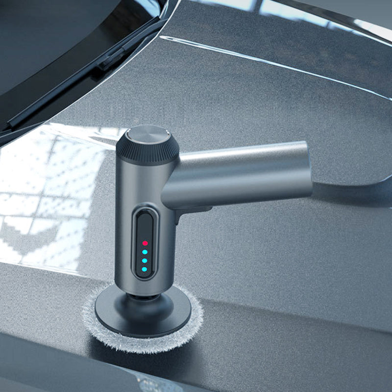ForKumi cordless car buffer polisher in gray polishing the hood of a black car