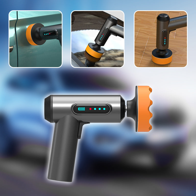 ForKumi cordless car buffer polisher with ergonomic handle and orange buffing pad for easy car detailing