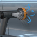 ForKumi cordless car buffer polisher with ergonomic handle polishing a silver car door surface