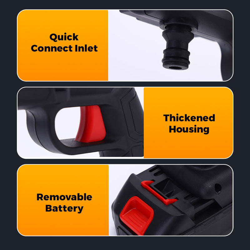 ForKumi cordless pressure washer close-up showing quick connect inlet thickened housing and removable battery