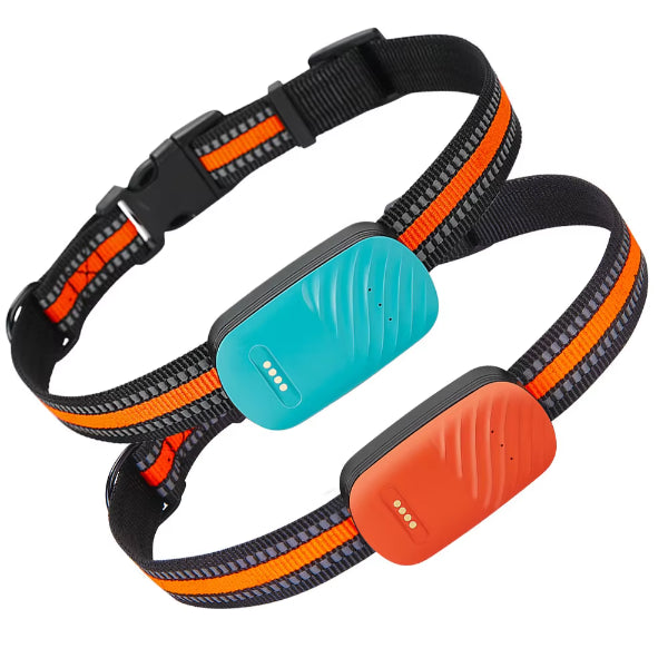 ForKumi ultra-light pet GPS tracker collars in blue and orange with black and orange adjustable straps