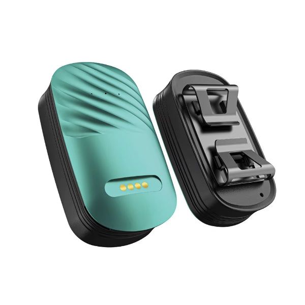 ForKumi ultra-light pet GPS tracker in teal with black clip for easy pet collar attachment