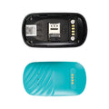 ForKumi ultra-light pet GPS tracker showing black interior with SIM slot and turquoise outer shell