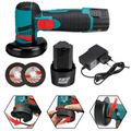 ForKumi brushless mini grinder 76mm with battery, charger, two grinding discs, and safety guard attachments