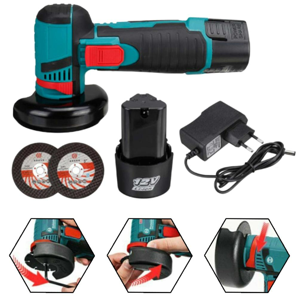 ForKumi brushless mini grinder 76mm with battery, charger, two grinding discs, and safety guard attachments