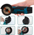 ForKumi brushless mini grinder 76mm shown in hand with multiple views of wheel attachment and assembly