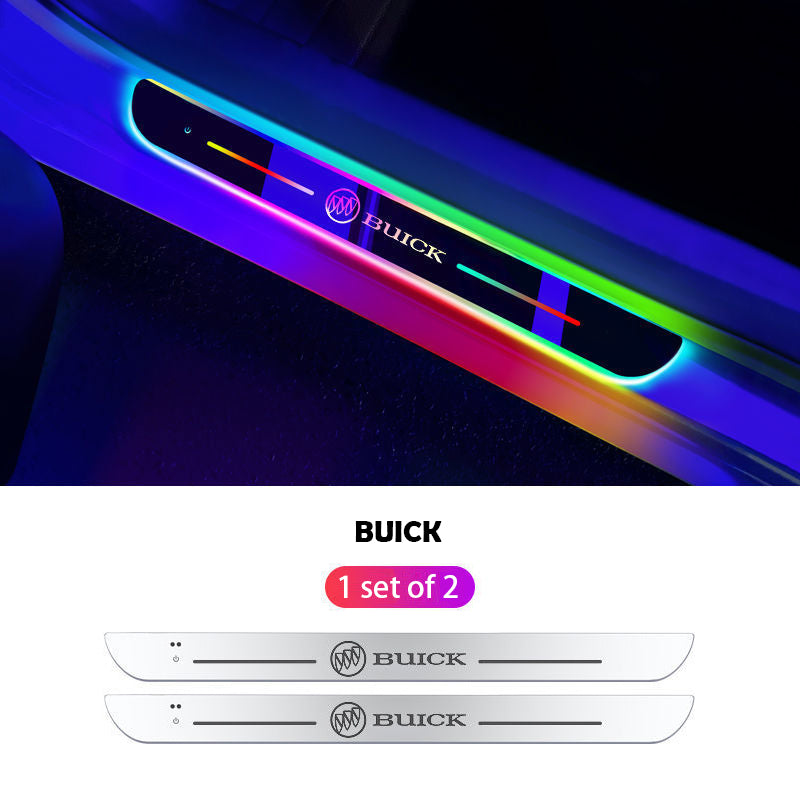 ForKumi magnetic RGB car LED strip installed on Buick car door sill with colorful lighting