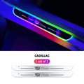 ForKumi magnetic RGB car LED strip installed on Cadillac door sill with colorful lighting effects