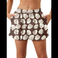 Avis camo elastic waist shorts with white shell pattern and drawstring on brown fabric