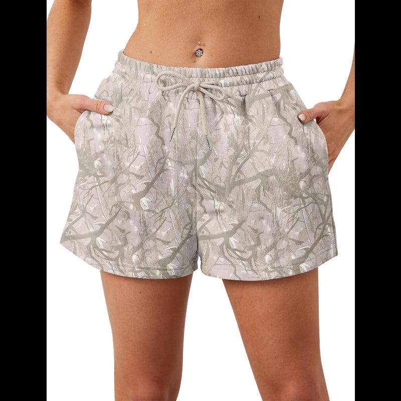 Avis camo elastic waist shorts in light gray with drawstring and side pockets for casual wear