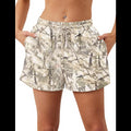 Avis camo elastic waist shorts in light woodland pattern with drawstring and pockets