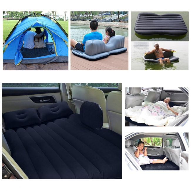 ForKumi car air mattress with pump inflated inside car backseat for comfortable travel rest