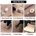 Step-by-step guide showing how to use ForKumi car air mattress with pump inflating the mattress in a car