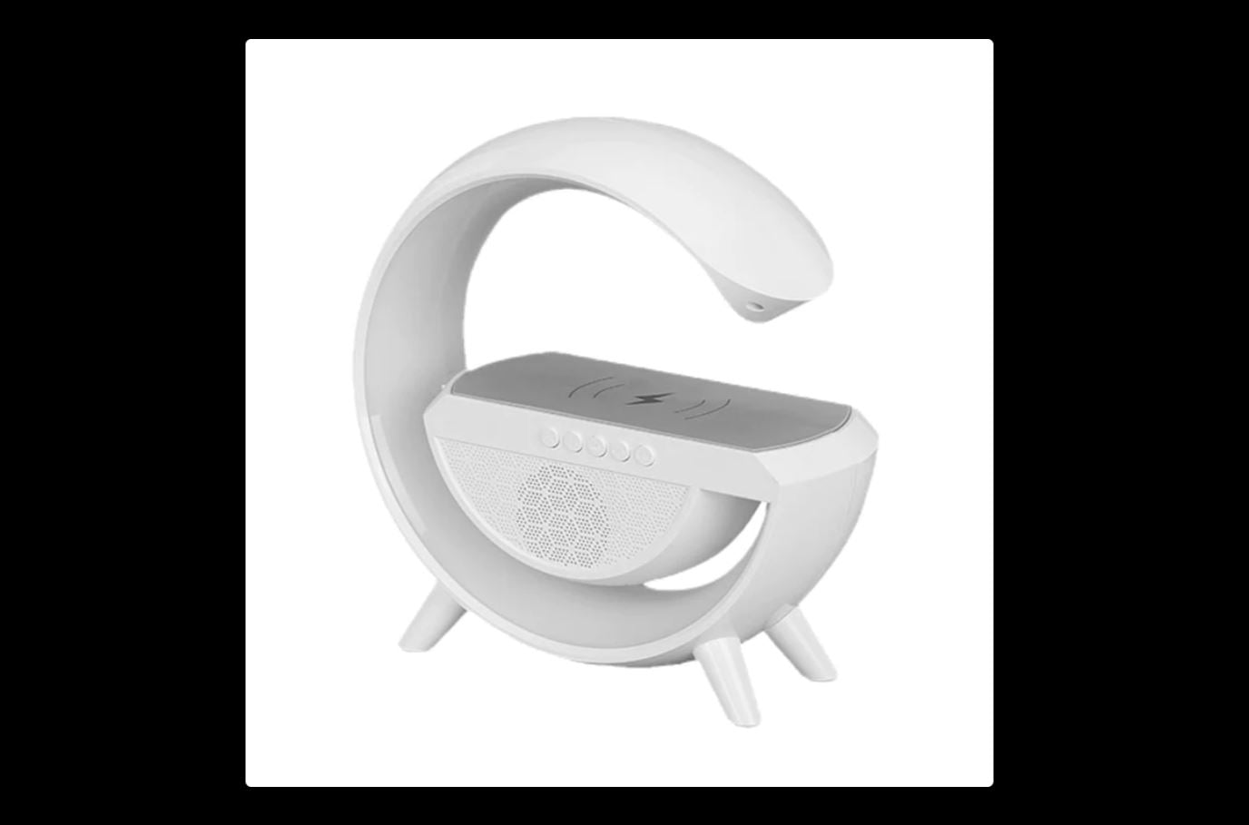 ForKumi white charging station with Bluetooth speaker featuring a modern curved design
