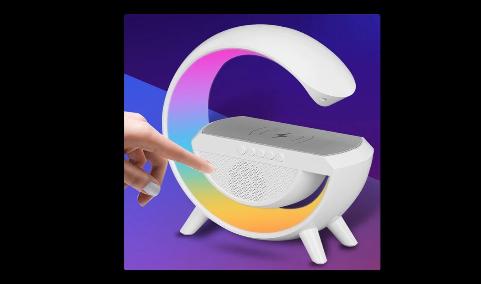 ForKumi charging station with Bluetooth speaker featuring modern design and touch control lighting
