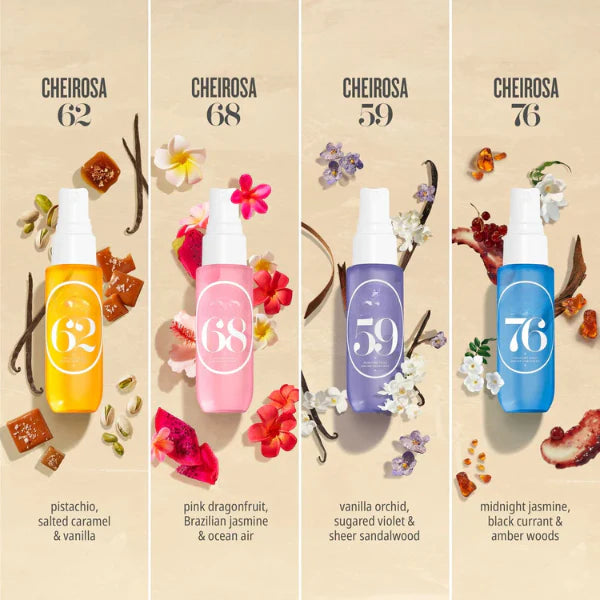 ForKumi warm gourmand perfume mist collection with pistachio, dragonfruit, vanilla orchid, and midnight jasmine scents