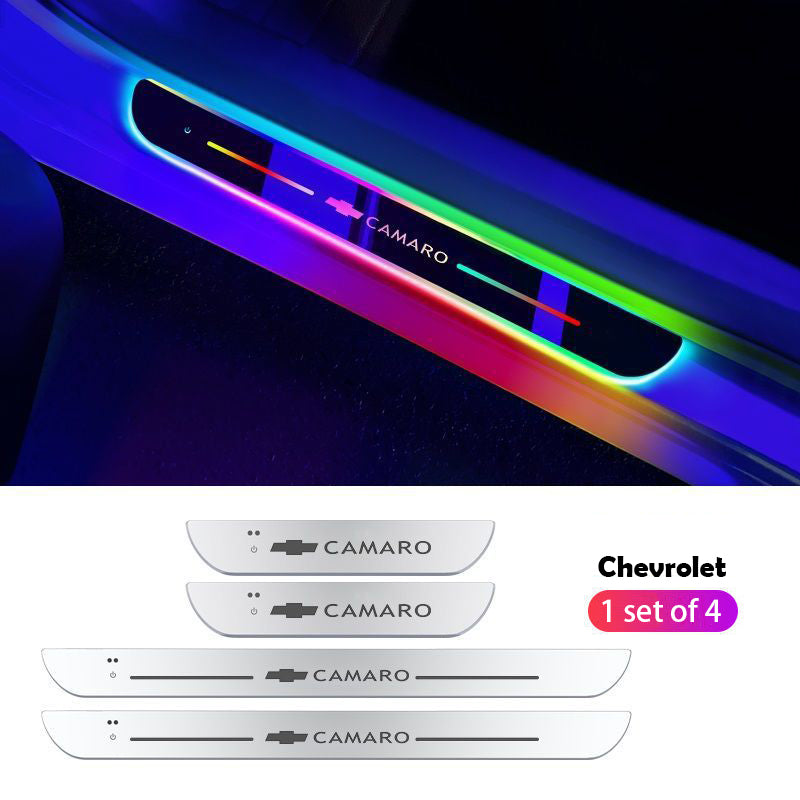 ForKumi magnetic RGB car LED strip with Camaro logo illuminated in multicolor for Chevrolet