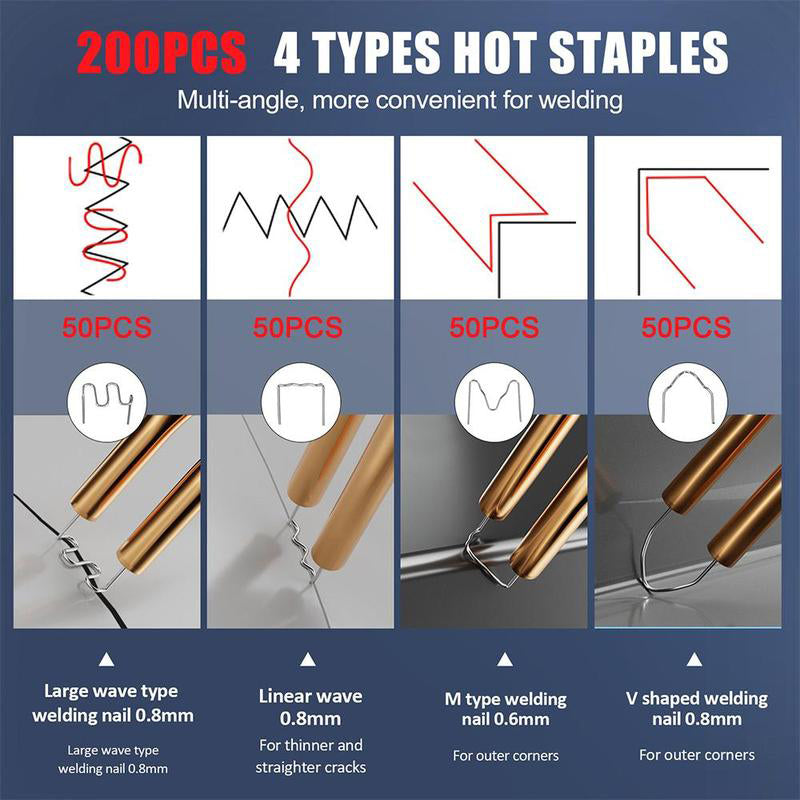 ForKumi cordless plastic welding gun 200pcs hot staples with four types of multi-angle welding nails for car accessories