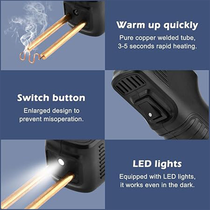 ForKumi cordless plastic welding gun with rapid heating copper tubes, switch button, and LED lights