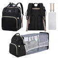 ForKumi black diaper backpack for travel with multiple compartments and foldable baby bed
