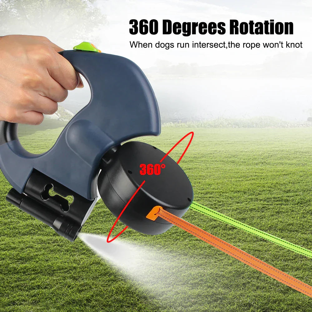 ForKumi dual dog leash tangle free with 360 degrees rotation and ergonomic handle for easy control