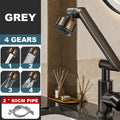 Grey dual temperature kitchen faucet by ForKumi with 4 spray gears and 60cm pipes in modern kitchen