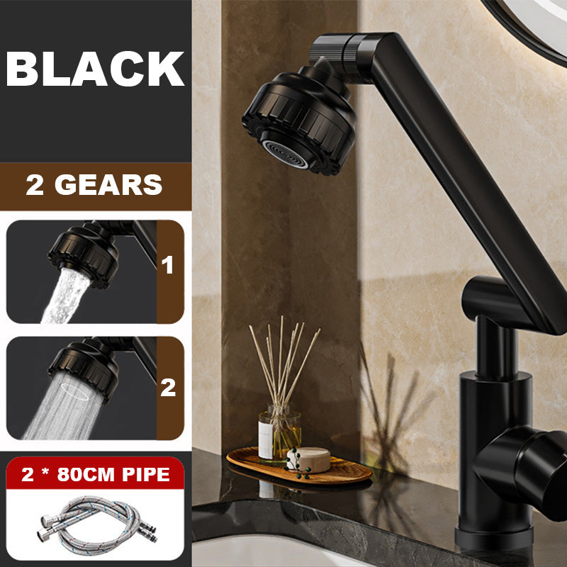ForKumi black dual temperature kitchen faucet with 2 gears and 80cm pipe installed on kitchen sink