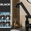 ForKumi black dual temperature kitchen faucet with adjustable 4-gear spray settings on black countertop