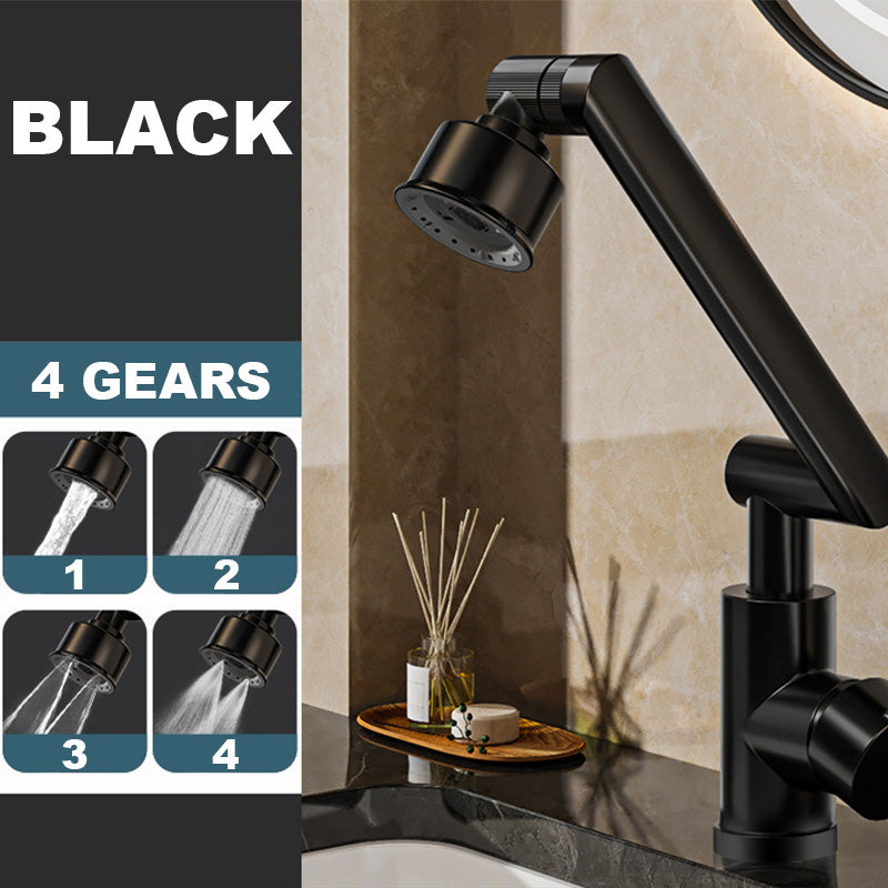 ForKumi black dual temperature kitchen faucet with adjustable 4-gear spray settings on black countertop