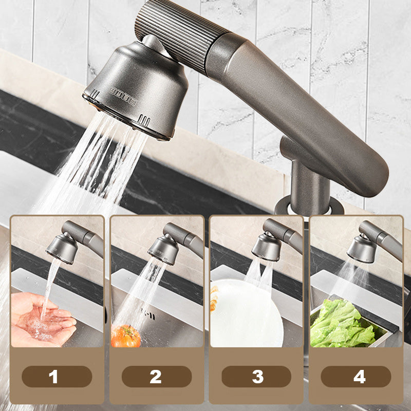 ForKumi dual temperature kitchen faucet with adjustable spray for washing hands, vegetables, dishes, and salad
