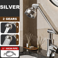 Silver dual temperature kitchen faucet by ForKumi with adjustable 2 gear spray and 60cm pipe