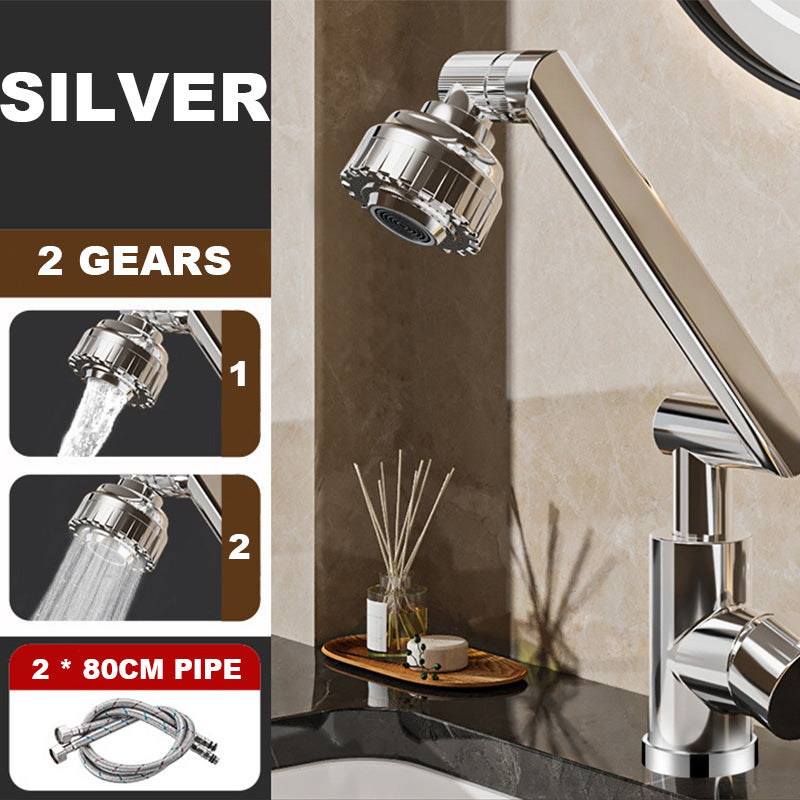 Silver dual temperature kitchen faucet by ForKumi with two water flow gears and 80cm pipe