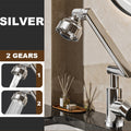 ForKumi silver dual temperature kitchen faucet with 2 water flow gears installed on a kitchen sink