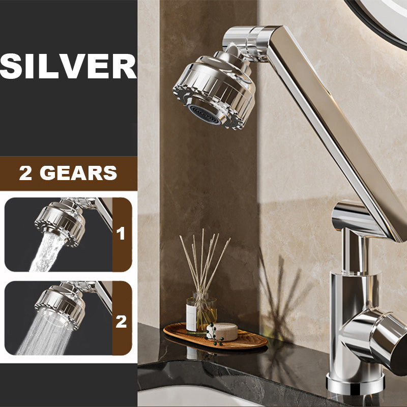 ForKumi silver dual temperature kitchen faucet with 2 water flow gears installed on a kitchen sink