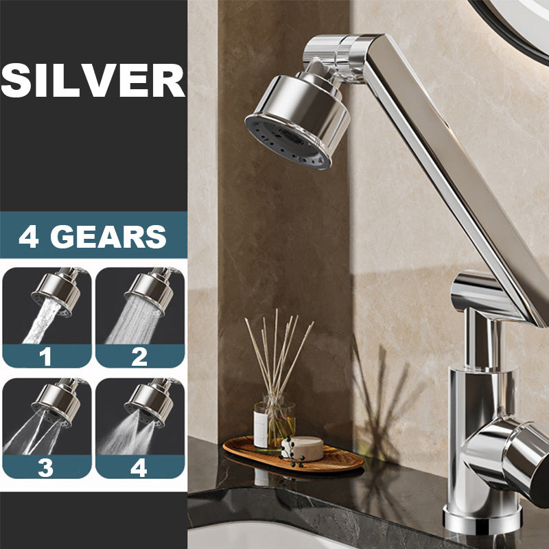 ForKumi silver dual temperature kitchen faucet with adjustable 4-gear spray settings on a modern kitchen sink